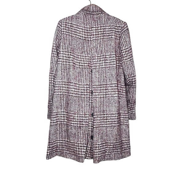 Sam Edelman Plaid Coat 10 Wool Blend Burgundy Notched Collar Button Luxury - Picture 3 of 12